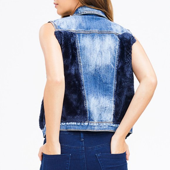Litz Jackets & Coats Denim Blue Faux Fur Jean Jacket Vest Poshmark